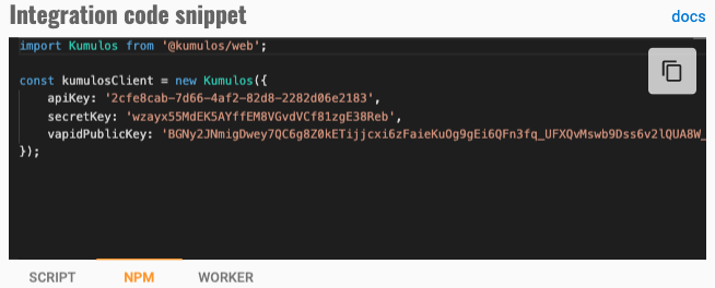 Web Push SDK Code Snippet for CDN