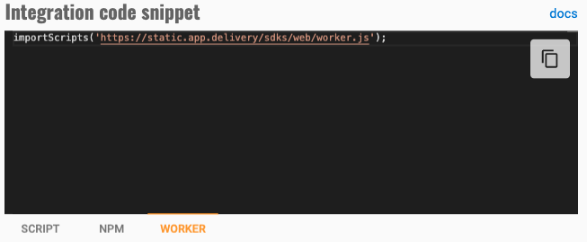 Web Push SDK Service Worker Code Snippet