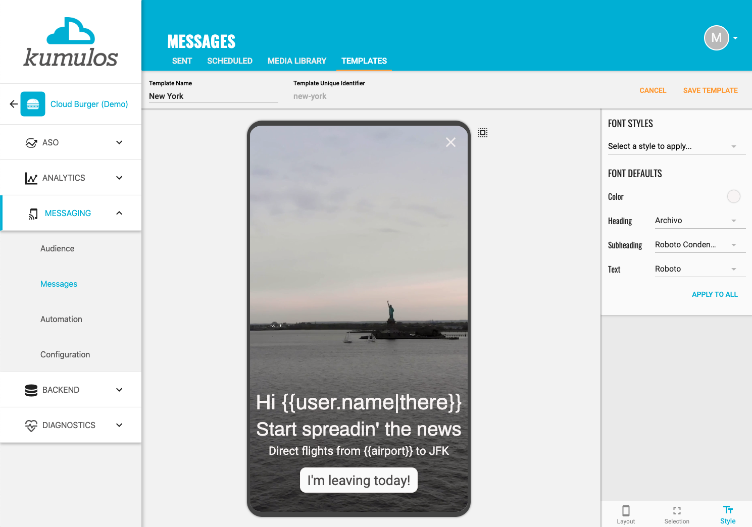 In-App Message Template - Layout