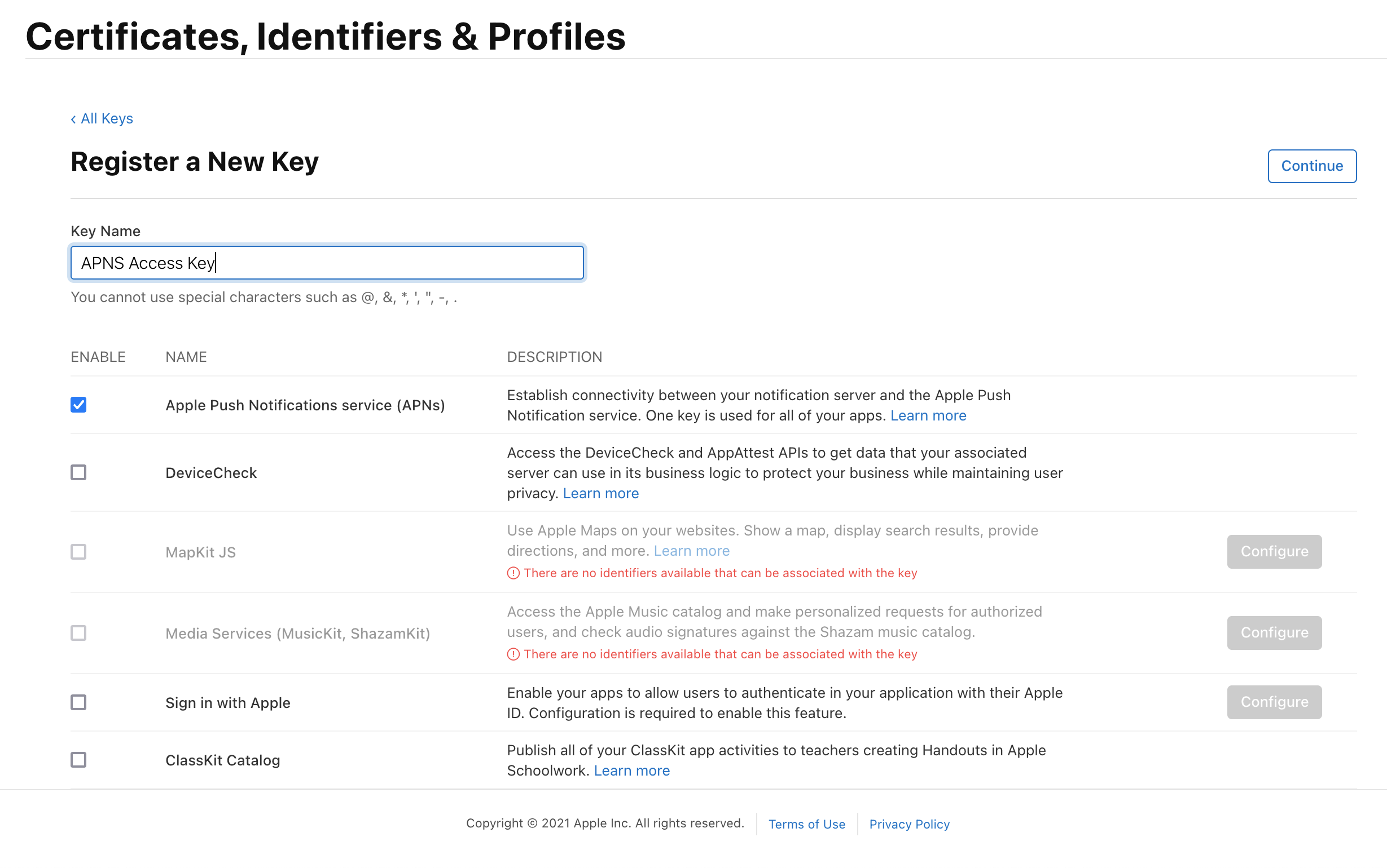 Apple Developer - Register Key